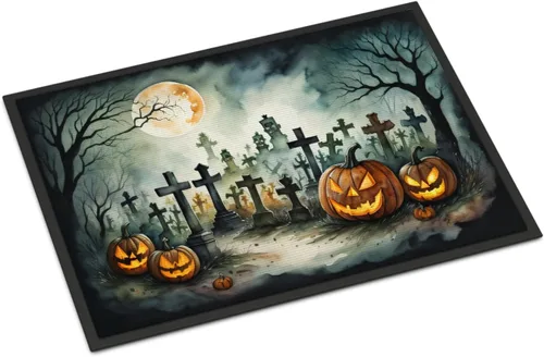 Miniatura 66 de Caroline's Treasures DAC2223MAT - Felpudo espeluznante de Halloween con gato negro de 18 x 27 pulgadas, tapete para puerta delantera