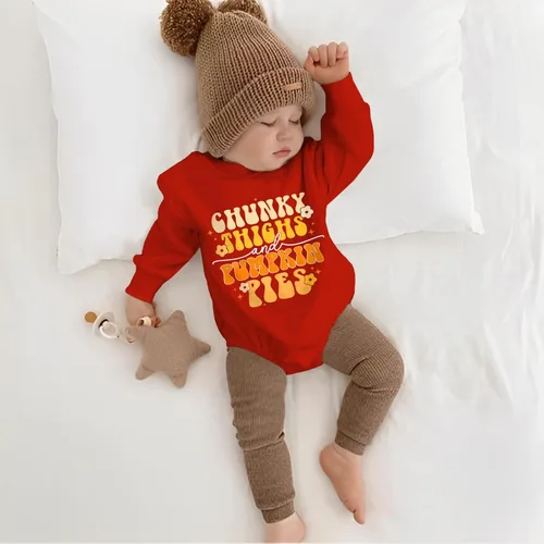 Miniatura 3 de Mameluco de burbujas hecho en casa para niñas para el día de Acción de Gracias, sudadera con cuello redondo para bebé