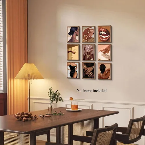 Miniatura 2 de WIARTSH Black Girl - Juego de 9 lienzos abstractos de mujer afroamericana, arte moderno de melanina de moda para sala de estar, dormitorio