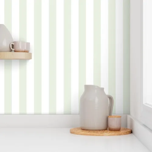 Miniatura 8 de Spoonflower Papel tapiz para despegar y pegar, diseño de rayas verdes verticales descoloridas, rayas verdes de verano, casa de campo, papel pintado