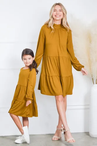 Miniatura 4 de Vestidos Mommy and Me Vestido de bolsillo escalonado con lazo en la espalda para mujer, bohemio, lindo conjunto familiar a juego, sesión de fotos