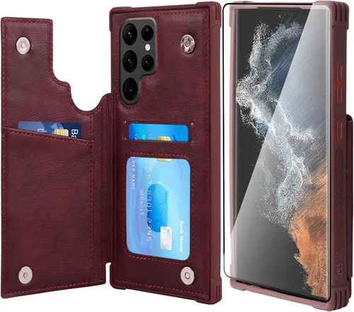 Miniatura 18 de VANAVAGY Funda tipo cartera compatible con Galaxy S22 con soporte para tarjetas de bloqueo RFID, piel sintética, cierre magnético, función atril