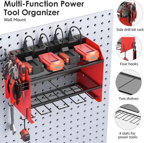 Miniatura 5 de CCCEI Organizador modular de herramientas eléctricas para montaje en pared con estación de carga. Estante de almacenamiento para taladros de garaje
