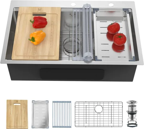 Miniatura 6 de Fregaderos de cocina 23x18 pulgadas Fregadero de cocina empotrado Fregadero de acero inoxidable 16 calibre Juegos de fregaderos de un solo tazón