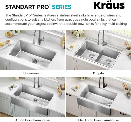 Miniatura 15 de Kraus Standart PRO - Fregadero de cocina de acero inoxidable de calibre 16 con tazón individual para bar, montaje superior/inferior de 18 pulgadas