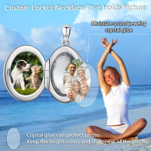 Miniatura 5 de Shusukue Collar con medallón de forma redondacorazónovalada que sostiene imágenes, plata de ley 925, fotos de piedra natal personalizadas, colgante