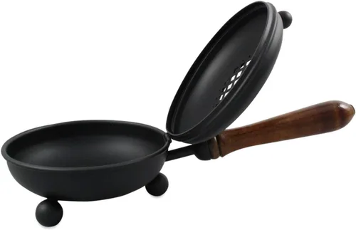 Miniatura 2 de Quemador de incienso de hierro negro con mango de madera y tapa plegable, incensario prémium de 4.72 pulgadas (diámetro) para quemar incienso