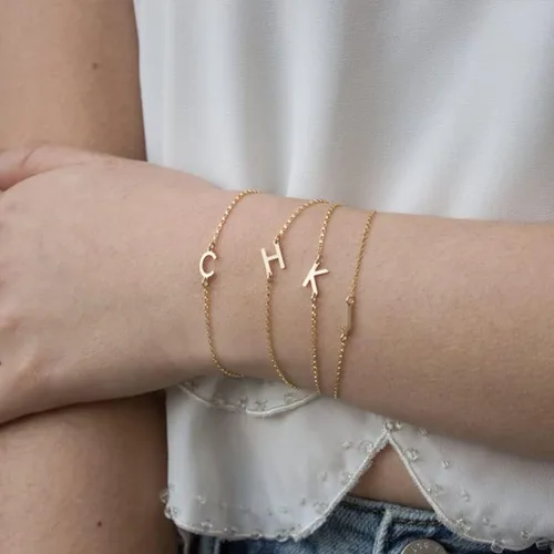 Miniatura 6 de LOYJOY - Pulseras con iniciales para mujer, pulsera con letras doradas, cadena dorada, pulsera con dije inicial de letras, joyería de moda chapada