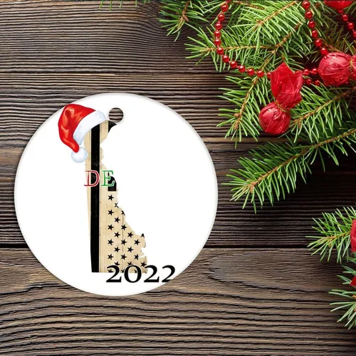 Miniatura 2 de Adorno de cerámica de Navidad Delaware, adornos personalizados para árbol de Navidad, Delaware, bandera estatal estadounidense recortada, adorno
