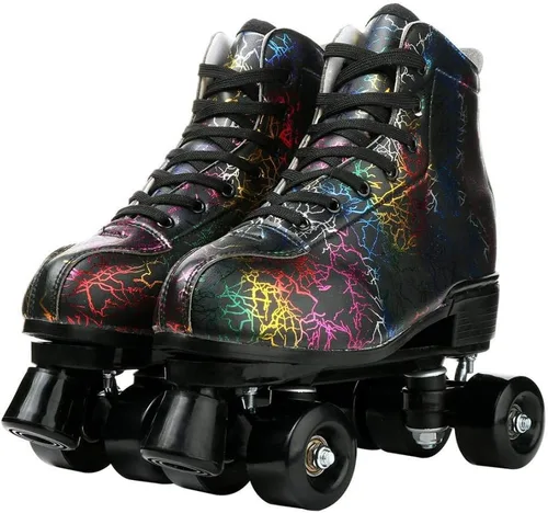 Patines de ruedas para mujeres y hombres, zapatos altos de piel de vacuno, patines clásicos de doble fila, patines de cuatro ruedas para hombres y