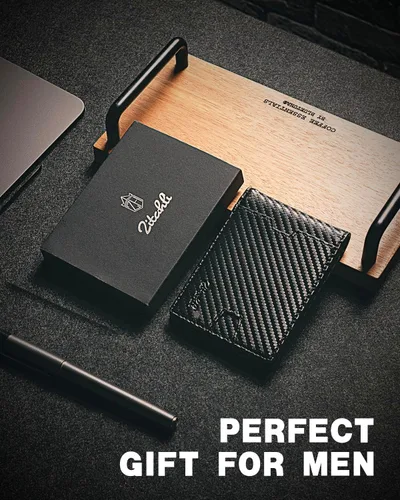 Miniatura 5 de Zitahli Billetera para hombre, de piel fina, con bloqueo RFID, minimalista, plegable, tarjetero con caja de regalo