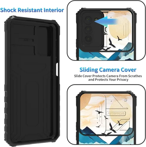 Miniatura 702 de Funda para Samsung Galaxy S22 Ultra 5G, Galaxy S22 Ultra con cubierta de cámara deslizante, funda resistente de doble capa con función atril Black