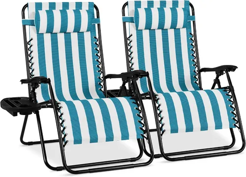 Miniatura 58 de Best Choice Products - Juego de 2 sillas reclinables y ajustables de malla y acero, sillas con sensación gravedad cero con cojines y bandejas