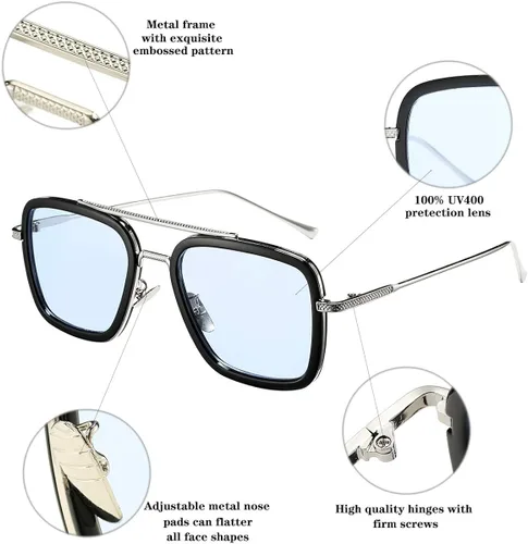 Miniatura 5 de SUNGVG Tony Stark - Lentes de sol para hombres y mujeres, marco cuadrado de metal, lentes de sol vintage Iron Man y Spider-Man