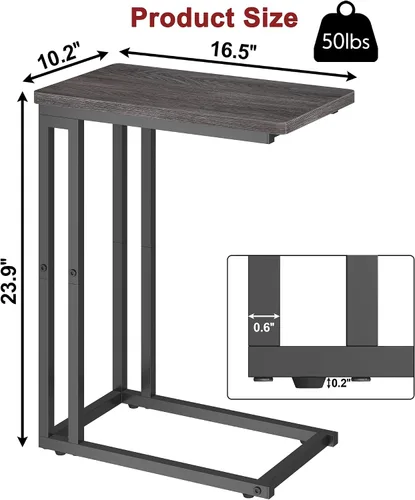 Miniatura 3 de Yusong - Mesa auxiliar en forma de C - Se desliza debajo del sofá, cama, mesa pequeña para espacios pequeños, delgada sobre la cama, mesa para café
