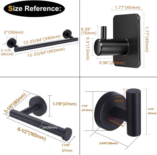 Miniatura 7 de Nolimas Juego de 5 piezas de accesorios de baño negro mate incluido barra de toalla de mano de 16 pulgadas de largo, soporte de papel higiénico, 3