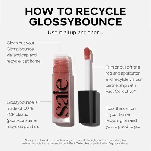 Miniatura 8 de Saie Glossybounce - Brillo labial hidratante y aceite labial con tinte híbrido con ácido hialurónico y aceite de jojoba para labios no pegajosos