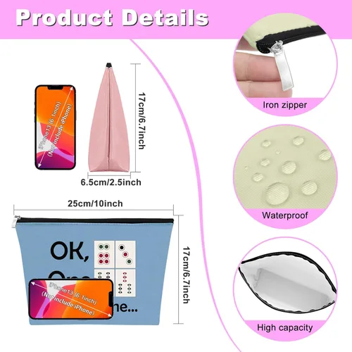 Miniatura 2 de Mxrymvu Mahjong Lovers Gift for Women Makeup Bag Mahjong Player Gifts for Friend Grandma, Azul, rosa y beige, Viajes