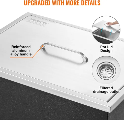 Miniatura 5 de VEVOR Arcón congelador de inmersión, enfriador de hielo de acero inoxidable de 22" L x 17" W x 12" H, recipiente de hielo comercial con cubierta
