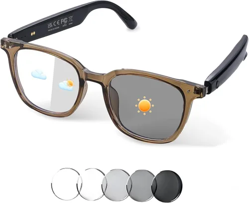 Miniatura 15 de Gafas inteligentes para mujeres y hombres, anteojos de audio Bluetooth con lentes que cambian de color, altavoces de sonido de oído abierto, carga