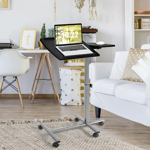 Miniatura 2 de Tangkula Escritorio para laptop sobre la cama, soporte para portátil móvil con mesa inclinable, mesita de noche ajustable de altura rodante