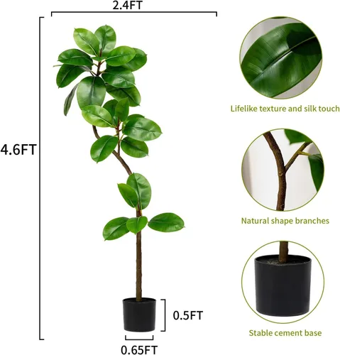 Miniatura 2 de Bailikang Árbol de Goma Artificial de 1.4 metros Plantas de Imitación para Interiores Árboles Artificiales de Piso para Interiores, Plantas