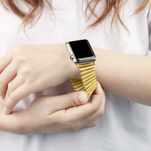 Miniatura 2 de Correa elástica de acero inoxidable compatible con Apple Watch Series 6/5/4/3/2/1 SE, 1.614 in/1.772 in/1.654 in/1.496 in/1.575 in/1.732 in, cierre