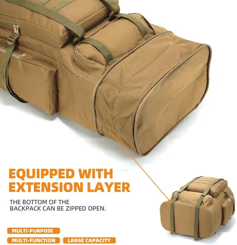 Miniatura 7 de 70L/100L senderismo camping mochila MOLLE mochila impermeable Daypack para viajar, Caqui, Mochila de senderismo 100l