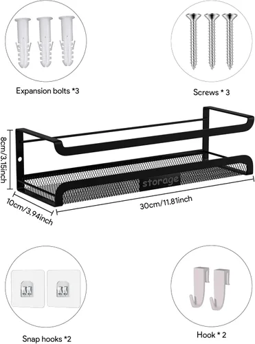 Miniatura 3 de Estante de especias de pared con ganchos, organizador de especias para almacenamiento de gabinetes, estante colgante de pared, organizador de Negro