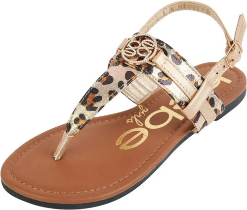 bebe Sandalias para niña Sandalias de tanga con correa de leopardo con velcro Lindas sandalias para niñas con correa de talón (niño pequeñoniño
