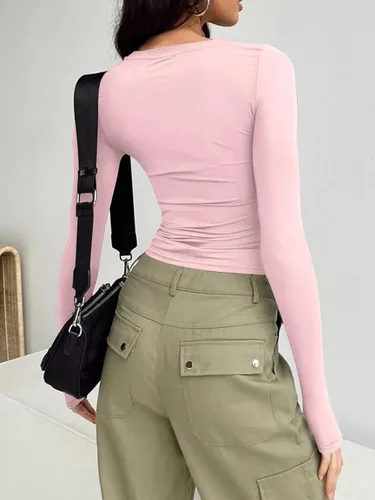 Miniatura 4 de AUTOMET Camisas de manga larga de 3 piezas para mujer, básicas, para salir, otoño, moda, ropa interior, ajustada, Y2K
