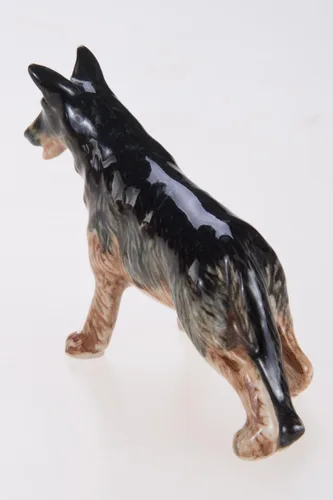 Miniatura 5 de WitnyStore Pequeño perro de pastor alemán alsaciano de pie negro y marrón de 3 pulgadas, hecho a mano, hecho a mano, de cerámica, cachorros, perros