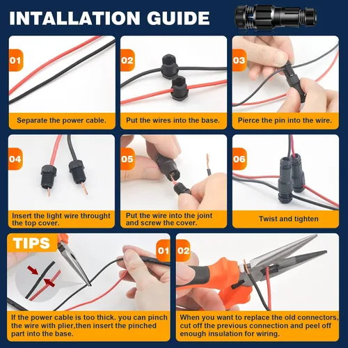 Miniatura 4 de Paquete de 12 conectores de cable de bajo voltaje calibre 12-20, conectores de cable Fastlock de repuesto, focos de paisaje, conector de cable al