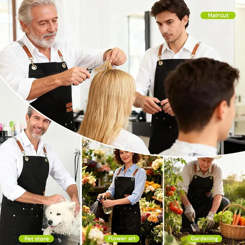 Miniatura 6 de GNDKDY Delantal de chef con bolsillos, delantal de trabajo negro para hombres y mujeres, delantales de cocinajardineríapeluquería para cocinar
