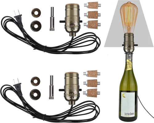 Miniatura 15 de Kit de lámpara de botella Aokpsrt con broca de vidrio de 9mm DIY Kit de lámpara para botellas de licor con enchufe deslizante y cable