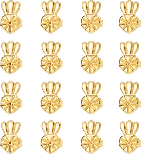 Miniatura 8 de Espalda de aretes para orejas caídas, 8 pares hipoalergénicos para levantadores de aretes para tachuelas, dorso ajustable de oro de 18 quilates