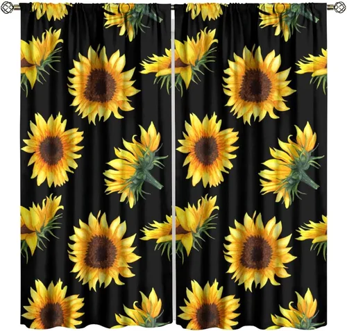 Miniatura 21 de Cortinas opacas de girasol, diseño natural, de granja, floral, con bolsillo para barra, para ventana, para dormitorio, sala de estar, 42 x 45