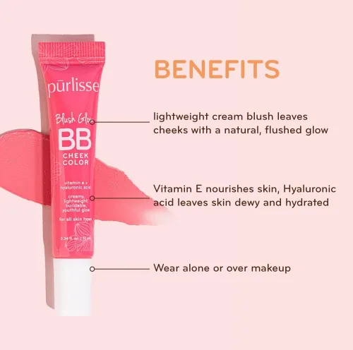 Miniatura 3 de pūrlisse Blush Glow BB Cheek Color - Rubor líquido húmedo para mejillas - Enriquecido con vitamina E y ácido hialurónico - Cremoso, ligero y Malva