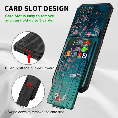 Miniatura 4 de Funda tipo cartera para Samsung Galaxy S22 Ultra con soporte para tarjeta de crédito y soporte de doble capa de policarbonato duro de PC suave TPU a