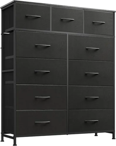 Miniatura 9 de WLIVE Cómoda alta para dormitorio, torre de almacenamiento de aparadores de tela, cómoda y cómoda con 11 cajones, armario de almacenamiento, Gris