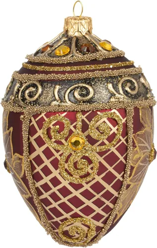 Miniatura 2 de Fabergé Huevo - Adorno para árbol de Navidad de vidrio soplado de 5 pulgadas, diseño de flor de pascua, color borgoña mate, 5 pulgadas