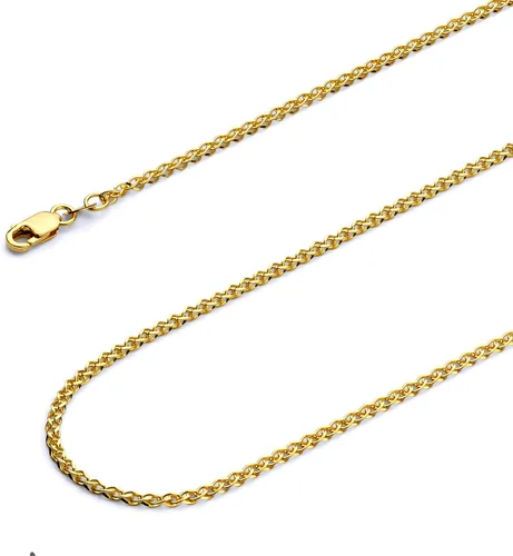 The World Jewelry Center 14k REAL Yellow/White/Rose Gold Solid 2mm, 1.7mm, 1.5mm, 1.2mm Flat Open wheat Chain Necklace with Lobster Claw Clasp