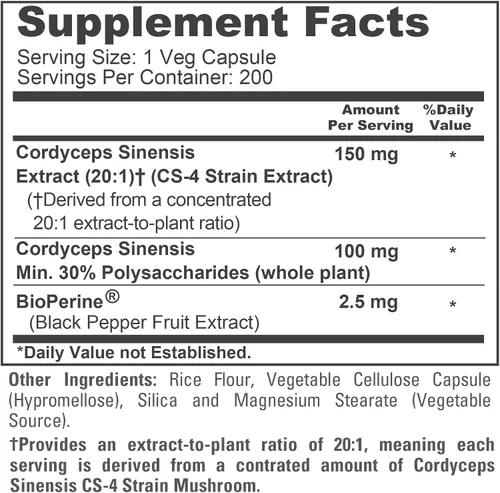 Miniatura 4 de NusaPure Cordyceps Extract 3000 mg 200 cápsulas vegetales (Sinensis CS-4, sin OMG y sin gluten) con bioperina