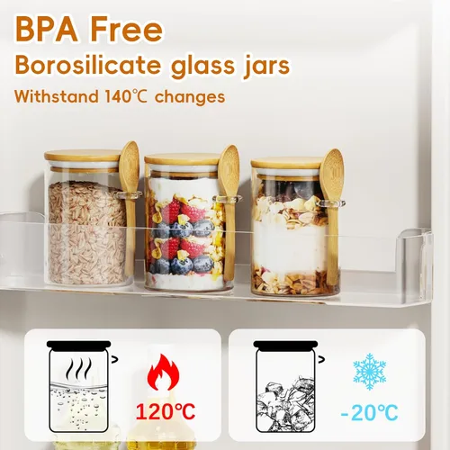 Miniatura 6 de Recipiente de vidrio para azúcar con cuchara, 1 paquete de tarros de vidrio de 15 onzas con tapa y cuchara de bambú, recipientes de almacenamiento