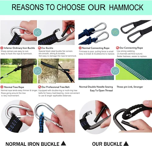 Miniatura 2 de Hamaca para campamento, hamacas portátiles individuales/dobles para senderismo al aire libre, viajes, mochileros, hamaca de nailon 210D para patio