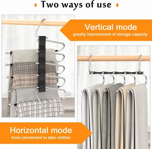 Miniatura 29 de Loretoy Paquete de 4 perchas para pantalones que ahorran espacio, estante multifuncional antideslizante para pantalones, tubo de acero inoxidable