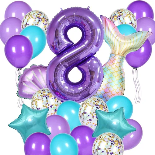 Miniatura 11 de Decoraciones de cumpleaños de sirena, kit de globos de cola de sirena, decoración de fiesta para niñas de 1 año (Número 1)