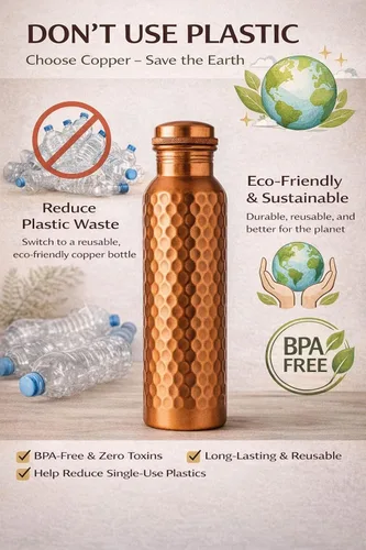 Miniatura 2 de SYTH Botella de agua de cobre 100% puro con bolsa de lona de transporte, probada en laboratorio, 34 onzas, a prueba de fugas, recipiente de cobre