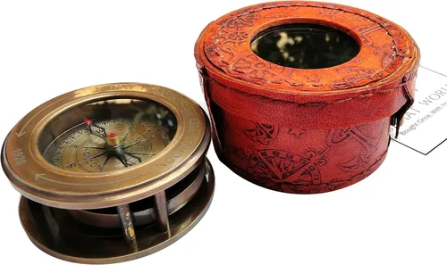 Miniatura 5 de Brújula de latón antiguo con lente de aumento, navegación vintage y brújula de lectura de mapas, regalo ideal para hombres e hijos
