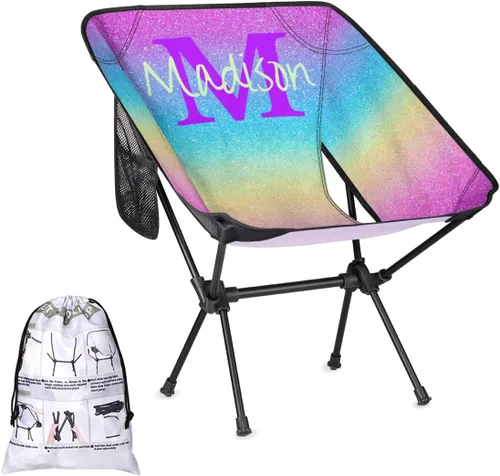 Miniatura 7 de Silla de camping personalizada portátil con nombre, silla plegable ligera para playa, senderismo, rosa, azul y dorado